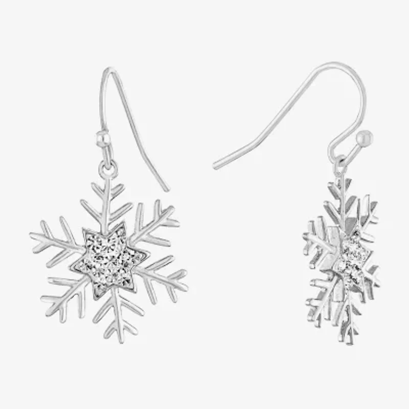 Sparkle Allure Womens Crystal Pure Silver Over Brass Snowflake Drop Earrings