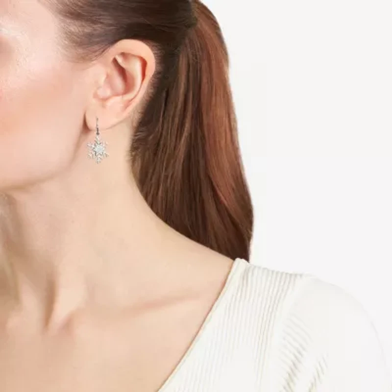 Sparkle Allure Womens Crystal Pure Silver Over Brass Snowflake Drop Earrings
