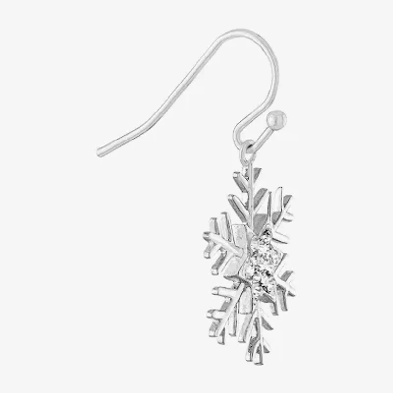 Sparkle Allure Womens Crystal Pure Silver Over Brass Snowflake Drop Earrings