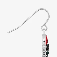 Sparkle Allure Santa Black Cat Womens Multi Color Crystal Pure Silver Over Brass Drop Earrings