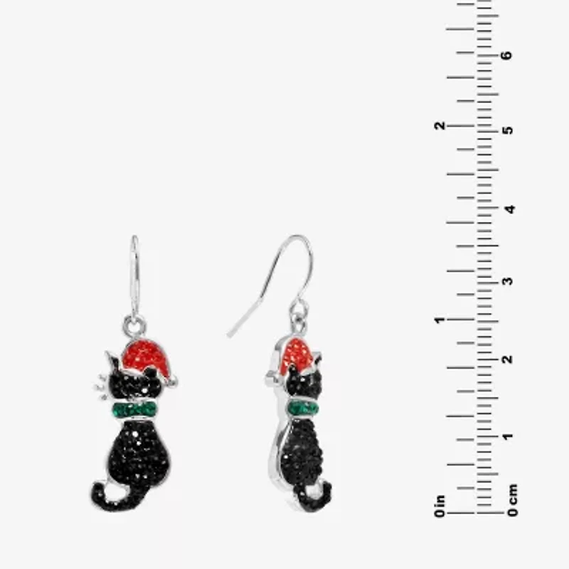 Sparkle Allure Santa Black Cat Womens Multi Color Crystal Pure Silver Over Brass Drop Earrings