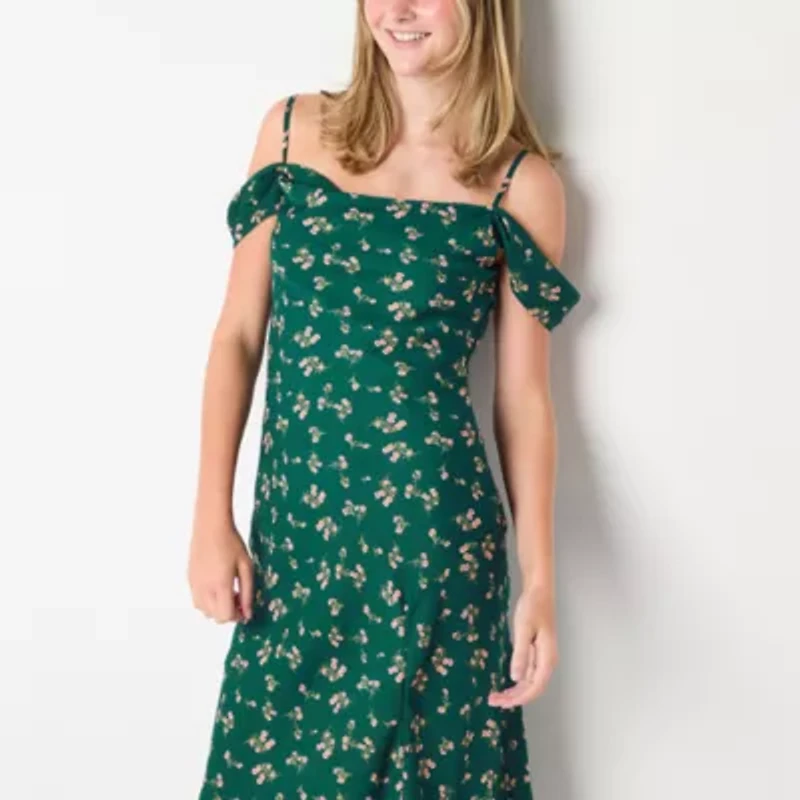 by&by Womens Sleeveless Midi Casual Floral Juniors Bodycon Dress