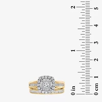 (I / SI2) Womens 1 CT. T.W. Lab Grown White Diamond 10K or 14K Gold Cushion Side Stone Halo Bridal Set