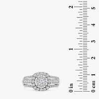 (I / SI2) Womens 1 CT. T.W. Lab Grown White Diamond 10K or 14K Gold Cushion Side Stone Halo Engagement Ring