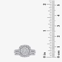 Womens 1 CT. T.W. Lab Grown White Diamond 10K or 14K Gold Cushion Side Stone Halo Bridal Set