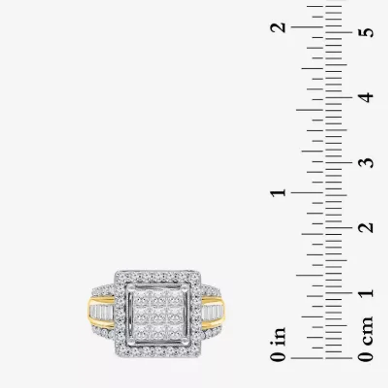 (I / I1) Womens 2 CT. T.W. Lab Grown White Diamond 10K Gold Side Stone Halo Engagement Ring