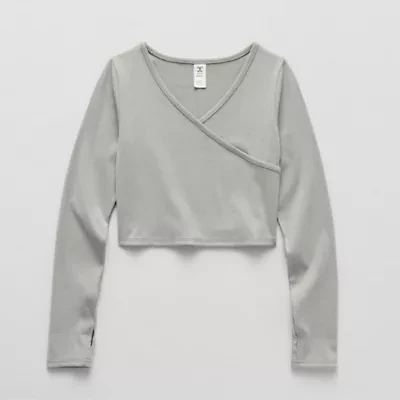 Xersion Little & Big Kid Girls V Neck Long Sleeve Active T-Shirt