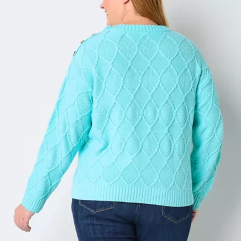 St. John's Bay Plus Womens Crew Neck Long Sleeve Striped Pullover Sweater