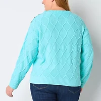 St. John's Bay Plus Womens Crew Neck Long Sleeve Striped Pullover Sweater