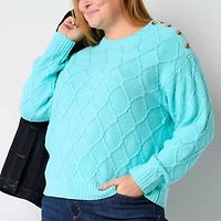 St. John's Bay Plus Womens Crew Neck Long Sleeve Striped Pullover Sweater