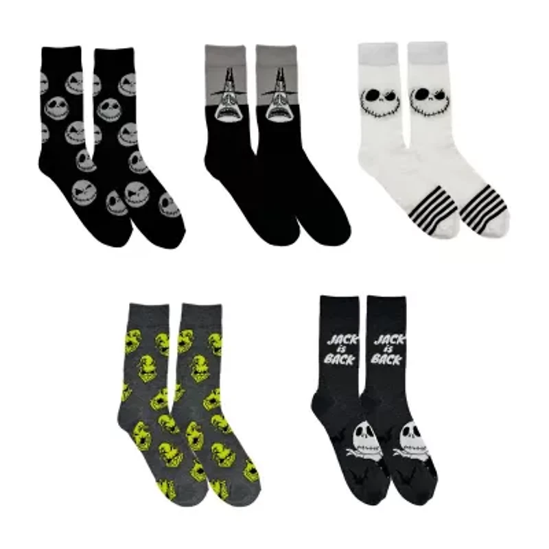 Mens 5 Pair Nightmare Before Christmas Crew Socks