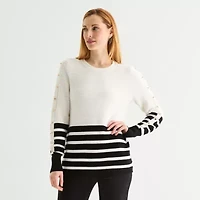 Liz Claiborne Tall Womens Crew Neck Long Sleeve Striped Pullover Sweater