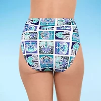 Liz Claiborne Womens Comfort Waistband Patchwork High Waist Bikini Swimsuit Bottom
