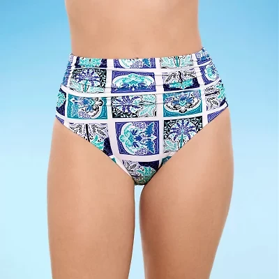 Liz Claiborne Womens Comfort Waistband Patchwork High Waist Bikini Swimsuit Bottom