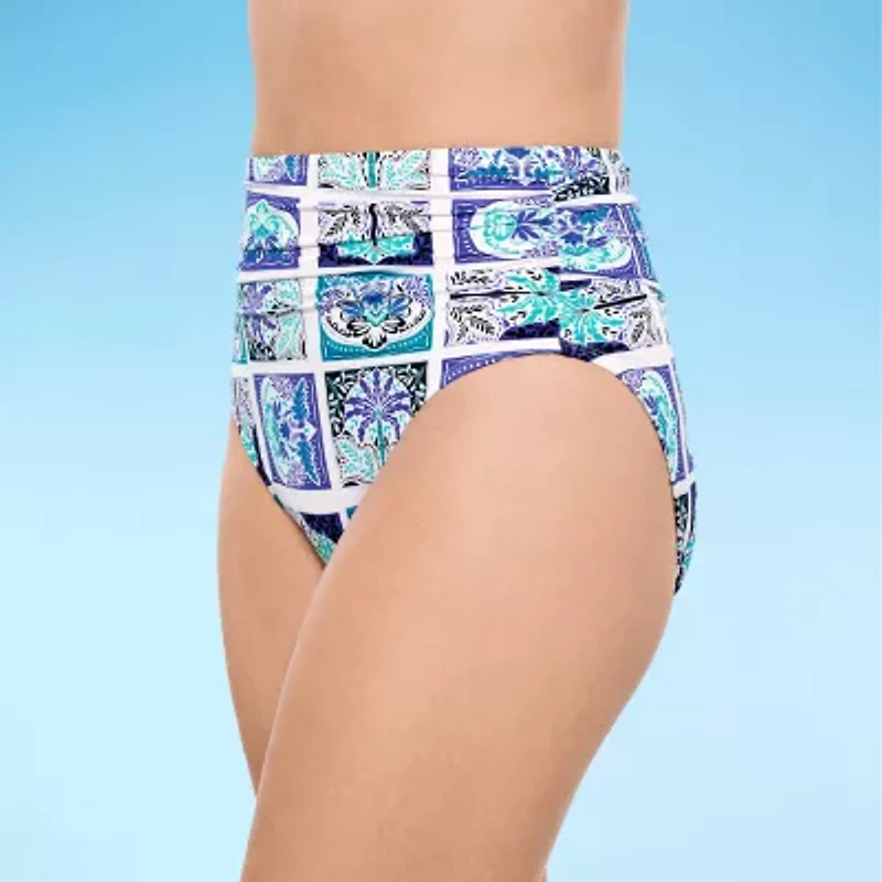 Liz Claiborne Womens Comfort Waistband Patchwork High Waist Bikini Swimsuit Bottom