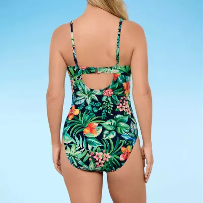 Liz Claiborne Womens Adjustable Features Easy-on + Easy-off Floral Monokini One Piece Swimsuit