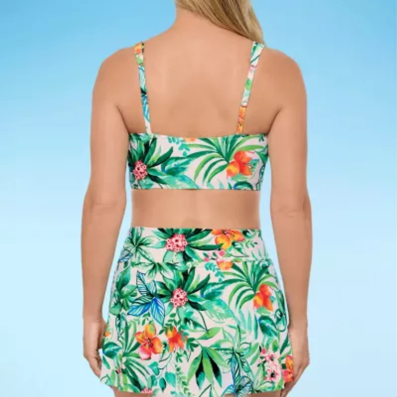 Liz Claiborne Womens Shirred Floral Midkini Swimsuit Top