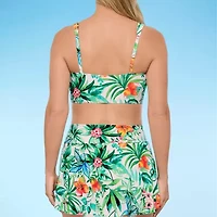 Liz Claiborne Womens Shirred Floral Midkini Swimsuit Top