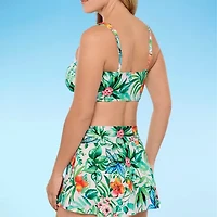 Liz Claiborne Womens Shirred Floral Midkini Swimsuit Top