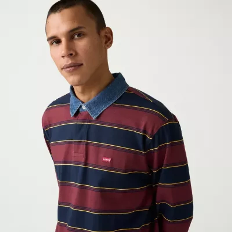 Levi's® Mens Long Sleeve Relaxed Fit Point Collar Striped Rugby Shirt