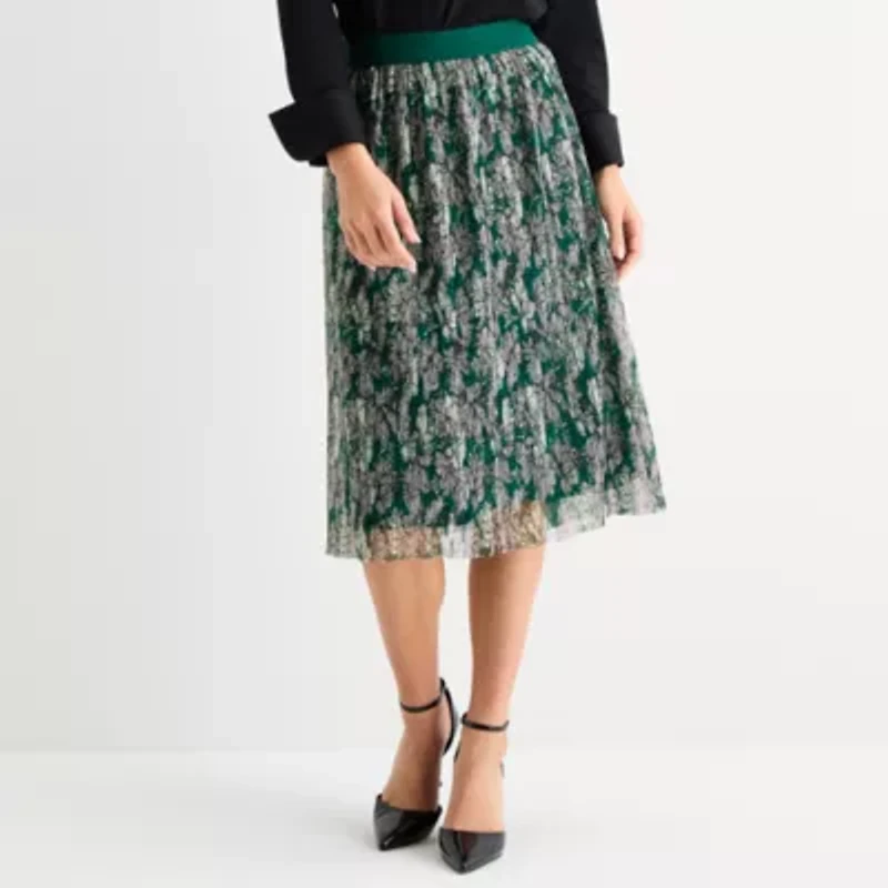 Liz Claiborne Womens Mid Rise Midi A-Line Skirt