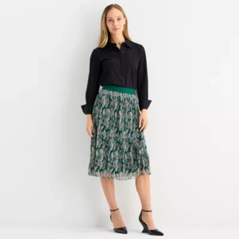 Liz Claiborne Womens Mid Rise Midi A-Line Skirt