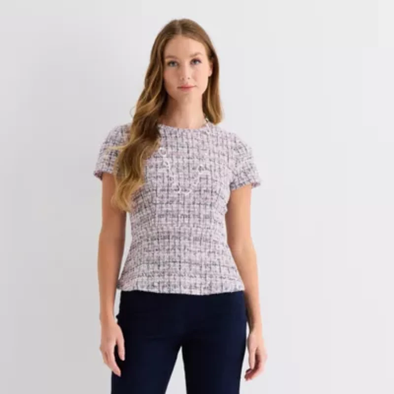 Liz Claiborne Womens Crew Neck Short Sleeve Peplum Top Petite