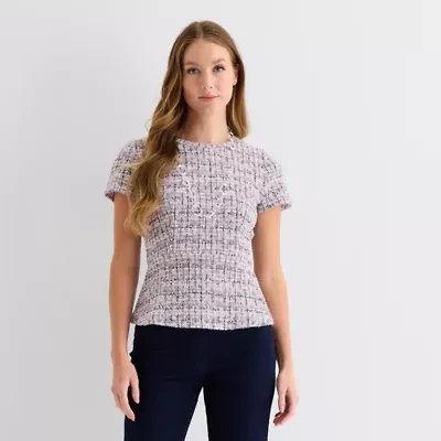Liz Claiborne Womens Crew Neck Short Sleeve Peplum Top Petite