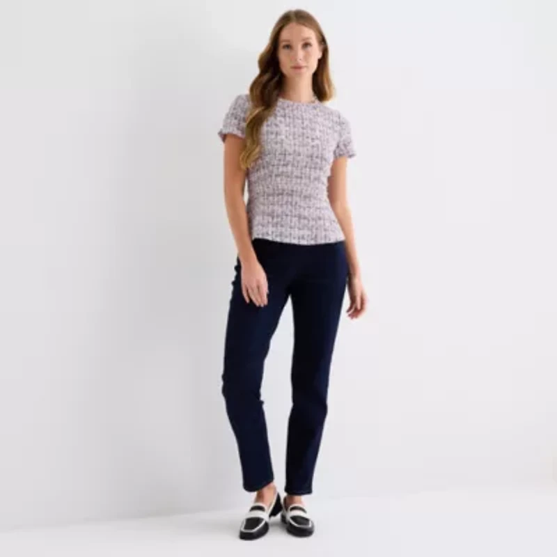 Liz Claiborne Womens Crew Neck Short Sleeve Peplum Top Petite