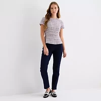 Liz Claiborne Womens Crew Neck Short Sleeve Peplum Top Petite