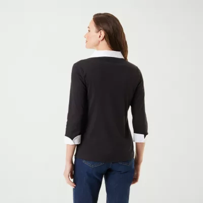 Gloria Vanderbilt Maxine Womens 3/4 Sleeve Layered Top