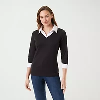 Gloria Vanderbilt Maxine Womens 3/4 Sleeve Layered Top