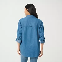 Gloria Vanderbilt Womens Long Sleeve Regular Fit Button-Down Shirt