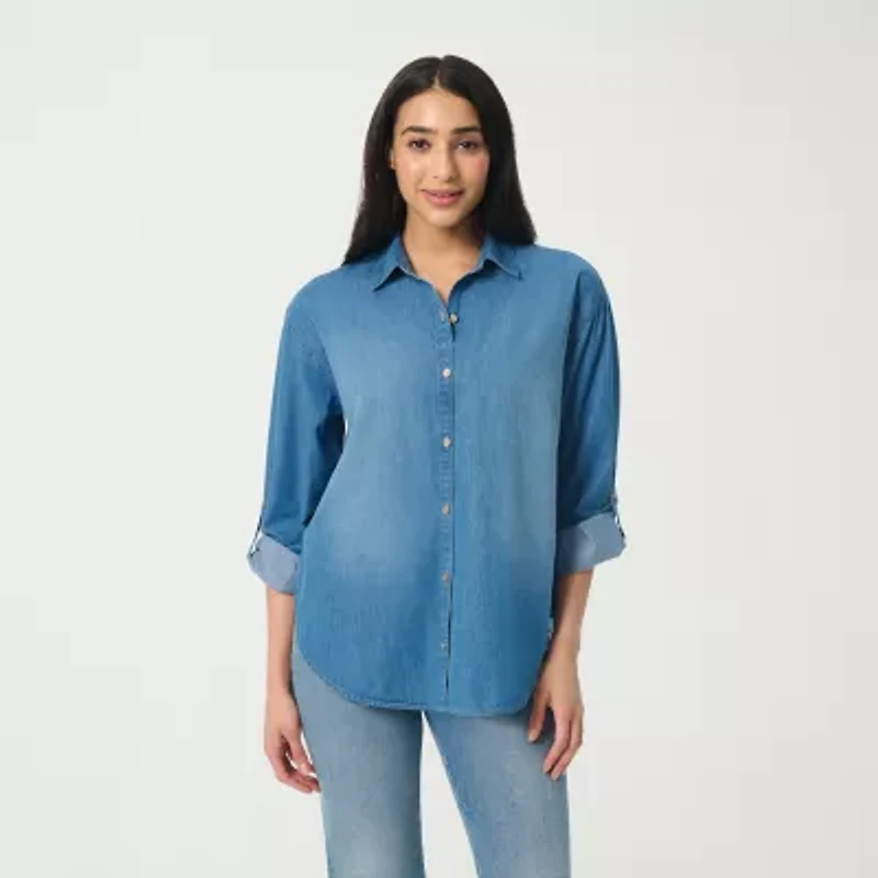 Gloria Vanderbilt Womens Long Sleeve Regular Fit Button-Down Shirt