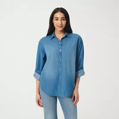 Gloria Vanderbilt Womens Long Sleeve Regular Fit Button-Down Shirt