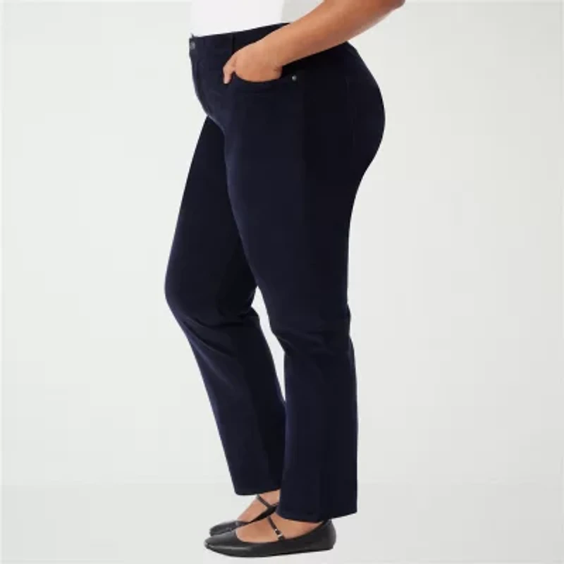 Gloria Vanderbilt Womens Plus High Rise Straight Corduroy Pant