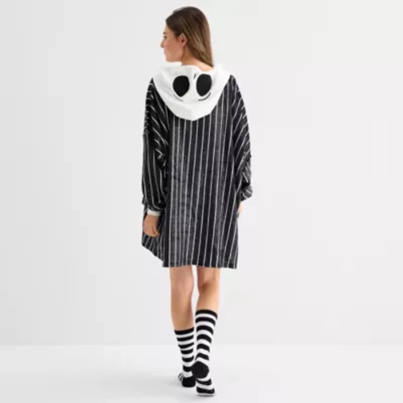 Disney Mjc Womens Easy-on + Easy-off Nightmare Before Christmas Hooded Short Sleeve Juniors Nightgown