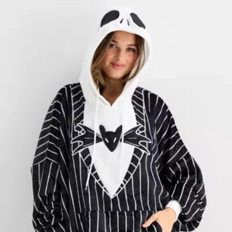 Disney Mjc Womens Easy-on + Easy-off Nightmare Before Christmas Hooded Short Sleeve Juniors Nightgown