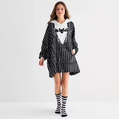 Disney Mjc Womens Easy-on + Easy-off Nightmare Before Christmas Hooded Short Sleeve Juniors Nightgown