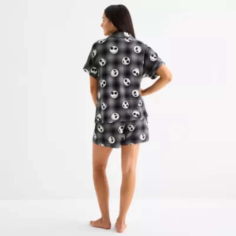 Disney Mjc Womens Easy-on + Easy-off Nightmare Before Christmas Knit Short Sleeve 2-pc. Pajama Shorts