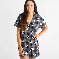 Disney Mjc Womens Easy-on + Easy-off Nightmare Before Christmas Knit Short Sleeve 2-pc. Pajama Shorts