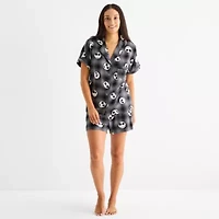 Disney Mjc Womens Easy-on + Easy-off Nightmare Before Christmas Knit Short Sleeve 2-pc. Pajama Shorts