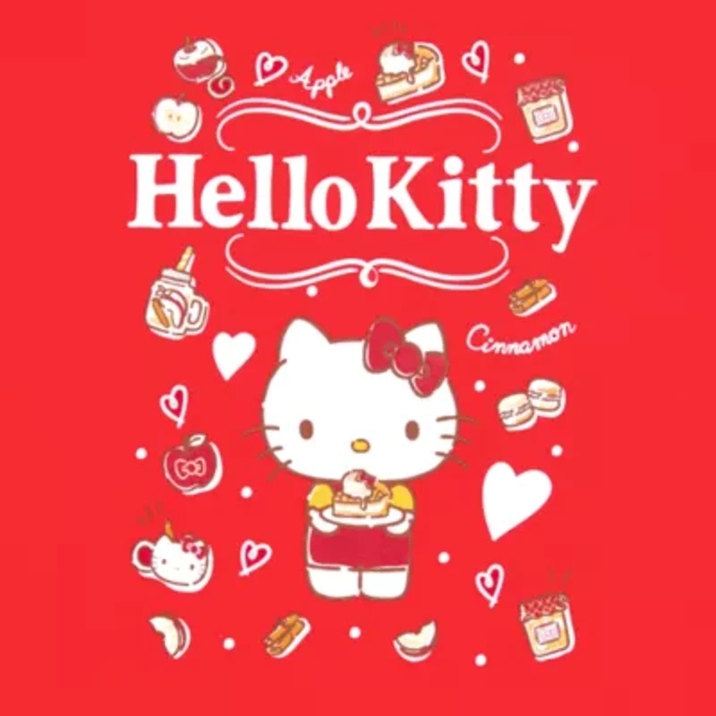 Womens Crew Neck Long Sleeve Boyfriend Fit Hello Kitty Juniors Graphic T-Shirt