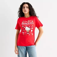 Womens Crew Neck Long Sleeve Boyfriend Fit Hello Kitty Juniors Graphic T-Shirt