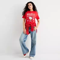 Womens Crew Neck Long Sleeve Boyfriend Fit Hello Kitty Juniors Graphic T-Shirt
