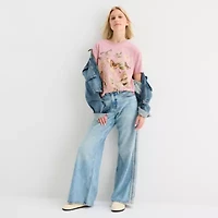 New World Butterlfy Floral Boyfriend Tee Womens Crew Neck Short Sleeve Juniors Graphic T-Shirt