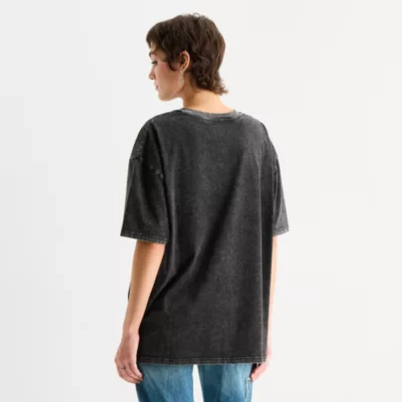 New World Starry Night Oversized Tee Womens Juniors Crew Neck Short Sleeve Graphic T-Shirt