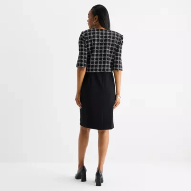 Maya Brooke Womens Plaid Jacket Dress
