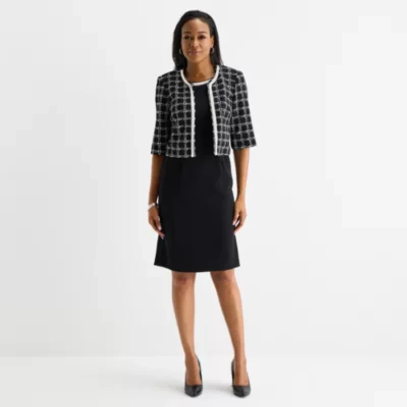 Maya Brooke Womens Plaid Jacket Dress