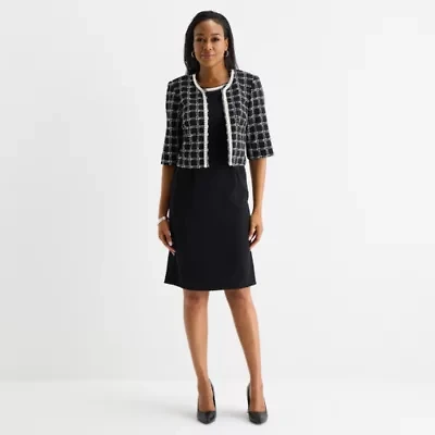 Maya Brooke Womens Plaid Jacket Dress